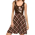 Women's sleeveless A-line dress featuring heart prints and classic plaid pattern skirt - Heart Plaid Print (B220-1028)