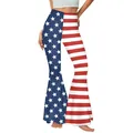Women's flared leggings featuring American flag stars and stripes digital print - S / Horizontal Red White Stripes Style (B286-030)