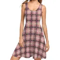 Sleeveless A-line dress with pink and purple sequin-print plaid and heart patterns - Purple Pink Plaid Heart (B220-1029)