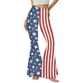 Women's high waist flare pants with American flag stars and stripes digital print - S / Classic Stars and Stripes Style (B286-032)