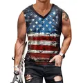 Men's V-neck tank top with vintage American flag stars and stripes print and ink splatters - S / Vintage Star Stripe Style (CN002-ZQ0016D)