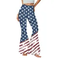 Women high waisted flare leggings with vintage American flag star and stripe prints - S / Vintage Distressed Stars Stripes Style (B286-033)