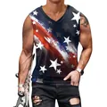Men's V-neck Independence Day tank top featuring stars and stripes digital print - S / Sporty Star Stripe Brush Style (CN002-ZQ0017D)
