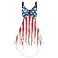 Women's Independence Day strap dress with blue heart print and red striped skirt - S / Heart And Stripes Pattern (B412-1013)