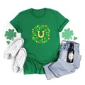 Grünes St. Patrick's Day T-Shirt mit Kleeblatt- und Hufeisendruck auf weißem Hintergrund - Oberteil (Hufeisen Goldmünze Stil-H001-23A0041)