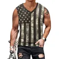 Heren tanktop met V-hals voorzien van donkergroen camouflage en USA-vlag sterpatroon - S / Donkergroene Camo USA Vlag Patchwork Stijl (CN002-ZQ0021D)