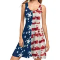 Robe d'été sans manches pour femme avec imprimé vintage du drapeau américain et étoiles - Style Combiné Étoiles et Rayures Latérales (B220-1020)