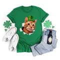 St. Patrick's Day T-Shirt für Damen in Grün mit kreativem 3D-Katzen-Grafikdruck - Oberteil (Katze im Hut Stil-H001-23A0043)