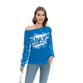 Royal blue off-shoulder Independence Day long sleeve t-shirt with 4th of July star print - S / Royal Blue 4th July Independence Day (GA404-1009)
