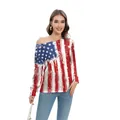 Top da donna con spalla scoperta e stampa digitale bandiera americana con fuochi d'artificio - Stelle Strisce Fuochi d'Artificio (GA404-1011)