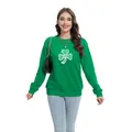 Grünes Damen-Sweatshirt zum St. Patrick's Day mit weißem Kleeblatt-Druckmotiv - S / Oberteile / Spiral Kleeblatt Druck (H004-23A0007 Grün)