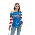 T-shirt da donna a maniche lunghe con spalle scoperte e stampa a stelle e strisce - Corpo Stellato Manica a Righe America (GA404-1012)
