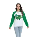 Maglia donna San Patrizio con maniche raglan verdi e stampa a trifoglio portafortuna - Taglia S / Top - Stile Stampa Tre Trifogli (H002-23A0020) / Verde