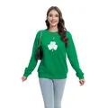 Damen St. Patrick's Day Sweatshirt in Grün mit weißem Kleeblatt-Aufdruck im Vintage-Look - S / Oberteile / Distressed Kleeblatt Druck (H004-23A0008 Grün)