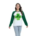 Sweatshirt femme Saint-Patrick avec imprimé trèfle vert et manches raglan longues - S / Style Trèfle Formé de Cœurs (H002-23A0030) / Vert Foncé