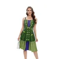 Women's Halloween witch-style midi dress with green digital prints and purple pleats - S / Witch Theme (B361-1039)