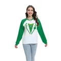 T-shirt femme Saint-Patrick avec manches raglan vertes et imprimé trèfles festif - S / Style Fausse Cravate de Smoking (H002-23A0031) / Vert