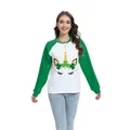 Top raglan da donna per San Patrizio con maniche verdi e stampa unicorno trifoglio - Taglia S / Top - Stile Unicorno Trifoglio (H002-23A0022) / Verde