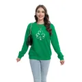 Grasgrüner St. Patrick's Day Damen-Sweatshirt mit weißem Kleeblatt-Druck - S / Oberteile / Großer Kleeblatt Linien Druck (H004-23A0010 Grün)