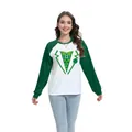 T-shirt raglan femme Saint-Patrick avec imprimé smoking trèfle et manches longues - S / Style Fausse Cravate de Smoking (H002-23A0031) / Vert Foncé