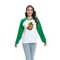 St. Patrick's Day Damen Raglan-T-Shirt mit grünem Hut und orangefarbenem Katzendruck - S / Oberteile / Orangefarbene Katze mit grünem Hut Muster (H002-23A0043 Grün)