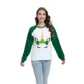 Felpa da donna per San Patrizio con maniche raglan verdi e stampa unicorno - Taglia S / Top - Stile Unicorno Trifoglio (H002-23A0022) / Verde Scuro