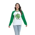 Felpa raglan da donna per San Patrizio con stampa quadrifoglio e scritta lucky - Taglia S / Top - Stile Stampa Trifoglio Lucky (H002-23A0024) / Verde