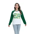 T-shirt femme Saint-Patrick manches longues avec imprimé trèfle Happy Go Lucky et vert - S / Style Texte Happy Go Lucky (H002-23A0033) / Vert Foncé