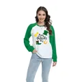 Damen St. Patrick's Day Raglan Oberteil mit grün-weißer Feiertagsgrafik Print - S / Oberteile / Irische Stiefel Goldmünzen-Muster (H002-23A0045 Grün)