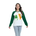 Maglia raglan da donna per San Patrizio con maniche verdi e stampa a trifoglio - Taglia S / Top - Stile Trifoglio Colore Bandiera Irlandese (H002-23A0026) / Verde Scuro