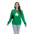 Sweatshirt vert pour femme pour la Saint-Patrick avec motif trèfle blanc et col rond classique - S / Hauts / Imprimé Trèfle Éclaboussure d'Encre Artistique (H004-23A0034 Vert)