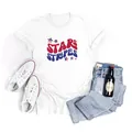 White cotton t-shirt with Stars Stripes USA print, casual summer style flat lay design - S / STARS STRIPES Style (H001B7-YZ24D0009)