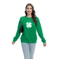 Sweat-shirt vert de la Saint-Patrick pour femme avec imprimé trèfle blanc et col rond - S / Hauts / Imprimé Trèfle à Quatre Feuilles Usé (H004-23A0002 Vert)
