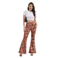 Women high waisted flare trousers featuring colorful bohemian peace sign print - S / Colorful Peace Sign (B286-035)