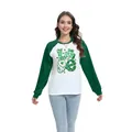 Top raglan da donna per San Patrizio con maniche verdi e stampa Love quadrifoglio - Taglia S / Top - Love Stetoscopio Trifoglio (H002-23A0021) / Verde Scuro