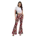 Women's high waist flared pants featuring vintage red floral print on black background - L / Vintage Small Floral (B286-036)