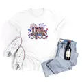 White USA Independence Day T-shirt with gnome prints and flag themed graphics - S / USA Gnomes Style (H001B7-YZ24D0022)