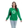 Sweat-shirt vert pour femme de la Saint-Patrick avec trèfle blanc et poignets côtelés - S / Hauts / Imprimé Trèfle Style Éclaboussure d'Encre (H004-23A0004 Vert)