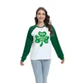 Top raglan da donna per San Patrizio con trifoglio verde e scritta Happy Day - Taglia S / Top - Testo Festivo Happy St Patricks Day (H002-23A0023) / Verde Scuro