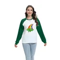 Damen St. Patrick's Day Raglan-Oberteil mit grünem Kleeblatt-Regenbogen-Grafik - S / Oberteile / Regenbogen-Kleeblatt-Muster (H002-23A0048 Dunkelgrün)