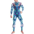 Kleurrijke jumpsuit voor heren met digitale caleidoscoopprint, rits aan de voorzijde en mouwen - S / Stralende Caleidoscoop Stijl (B473-1001)