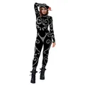 Eng anliegender Jumpsuit mit silbernen Barock-Strassmustern auf schwarzem Stoff - S / B142-511