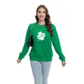 Sweat vert femme pour la Saint-Patrick avec trèfle blanc et inscription Lucky - S / Hauts / Imprimé Trèfle à Quatre Feuilles et Lucky (H004-23A0006 Vert)
