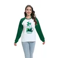Damen St. Patrick's Day Raglan-Shirt mit grünem Kleeblatt- und Getränke-Grafikdruck - S / Oberteile / Bierkrug & Kleeblatt-Druck (H002-23A0050 Dunkelgrün)