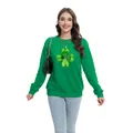 Sweatshirt vert à manches longues avec imprimé trèfle artistique pour la Saint-Patrick - S / Hauts / Grand Imprimé d'Art Trèfle à Quatre Feuilles (H004-23A0030 Vert)