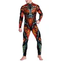 Heren bodysuit met 3D digitale bio-textuur print, rits aan de voorkant en opstaande kraag - S / Abstracte Bio-Lava Stijl (B473-1003)
