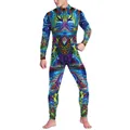Men's tight bodysuit with colorful psychedelic fractal art print and front zipper closure - Colorful Fractal Art Style (B473-1005)
