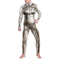 Men's bodysuit featuring realistic silver knight armor 3D print with front zipper design - Medieval Knight Armor Style (B473-1008)