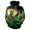 Green St. Patrick's Day hoodie with 3D dinosaur print and festive clover pattern - M / Dinosaur with Green Hat Print (B101-277)