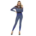 Nauwsluitende catsuit met digitale print, zwarte parels en strass versiering - S / Blauw Gradiƫnt (B142-526)